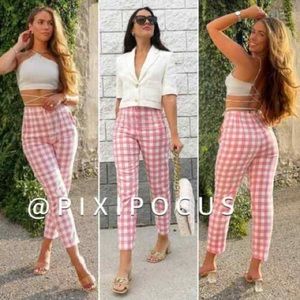 BLOGGERS FAVORITE Zara gingham pink pants S